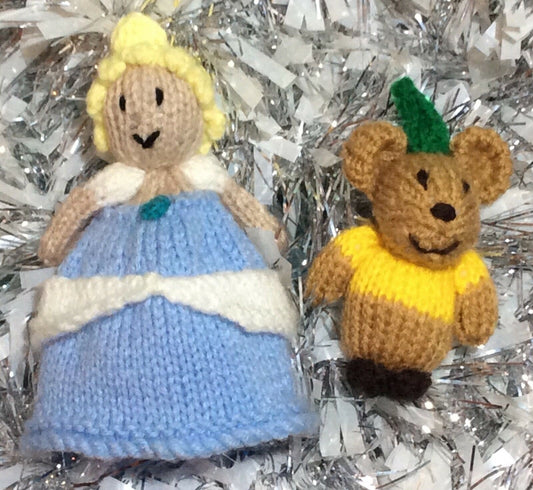 KNITTING PATTERN - Cinderella and Gus Mouse Christmas tree decoration /12cms toy