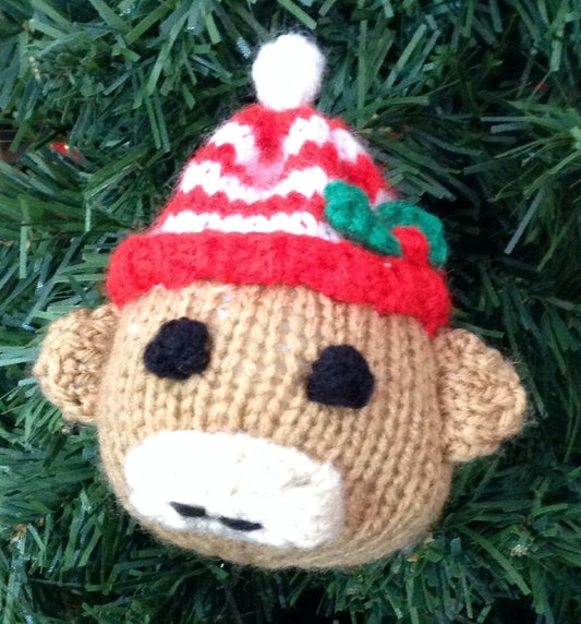 KNITTING PATTERN - Sock Monkey Christmas Bauble 9 cms tree decoration