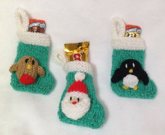 KNITTING PATTERN - Santa, Robin, Penguin Christmas stocking tree decoration