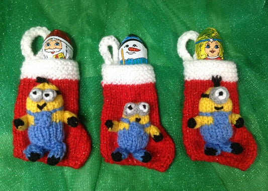 KNITTING PATTERN - Minion inspired Christmas stocking tree decoration