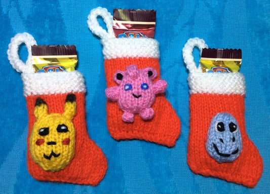 KNITTING PATTERN - Pikachu 8cms Christmas stocking decoration