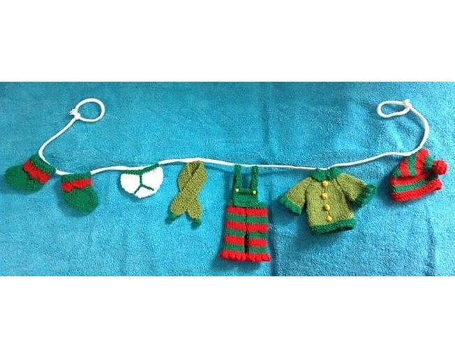 KNITTING PATTERN - Christmas Elf Washing Line Garland novelty Decoration