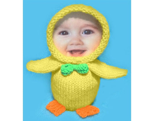 KNITTING PATTERN - Easter Chick Photo Frame Choc orange cover / 15cm Chicken toy
