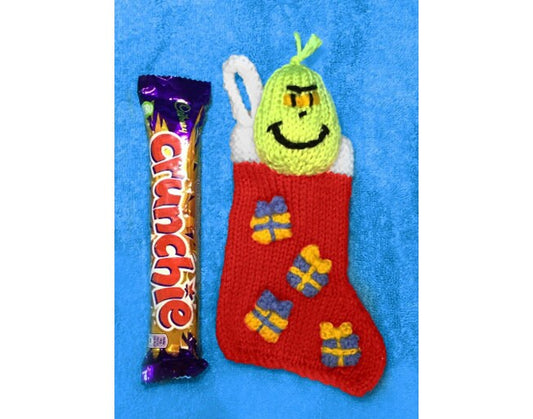 KNITTING PATTERN - Grinch 14 cms Stocking holds sweets