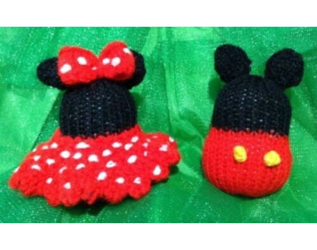 KNITTING PATTERN - Mickey and Minnie Mouse inspired 9cms bauble tree decorations