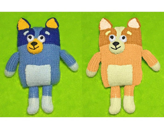 KNITTING PATTERN - Bluey and Bingo inspired 32 cms soft toy doll / dogs