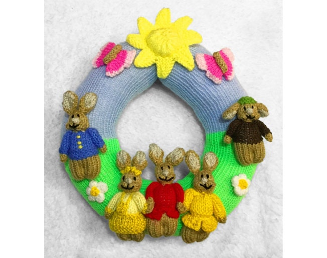 KNITTING PATTERN - Easter Peter the Bunny Rabbit Wreath Hanging Decoration 22 cms