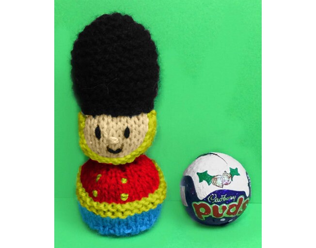 KNITTING PATTERN - Christmas Nutcracker Soldier choc cover Cadbury's Puds sweets