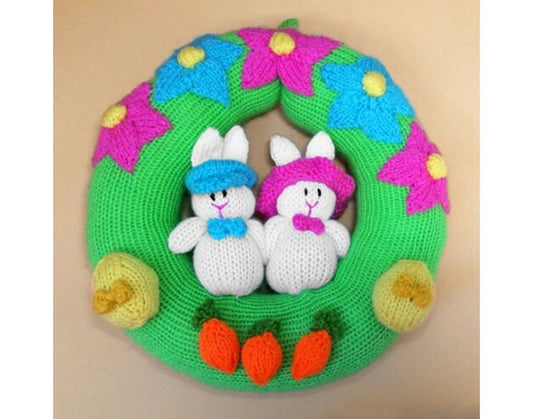 KNITTING PATTERN - Easter Bunny Rabbit Wreath Hanging Decoration 22 cms