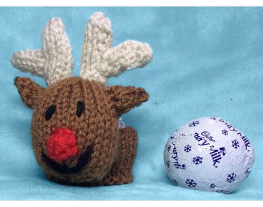 KNITTING PATTERN - Christmas Reindeer chocolate cover fits Snowball and Ferrero