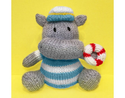 KNITTING PATTERN - Humphrey the Beach Hippo chocolate orange cover / 15 cms toy