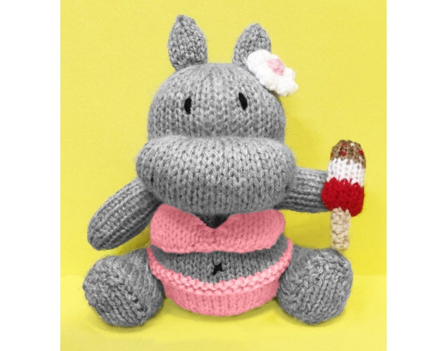 KNITTING PATTERN - Hilda the Beach Hippo chocolate orange cover / 15 cms toy