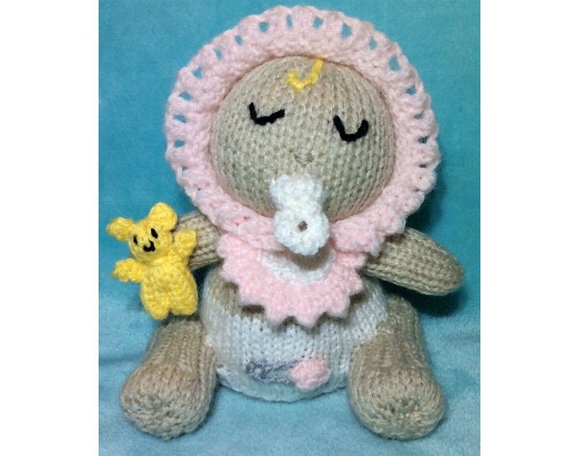 KNITTING PATTERN - Baby Girl Choc orange cover / 16 cms Pink Baby Shower Toy