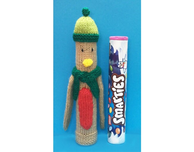 KNITTING PATTERN - Christmas Robin Smarties Sweet Holder 22 cms