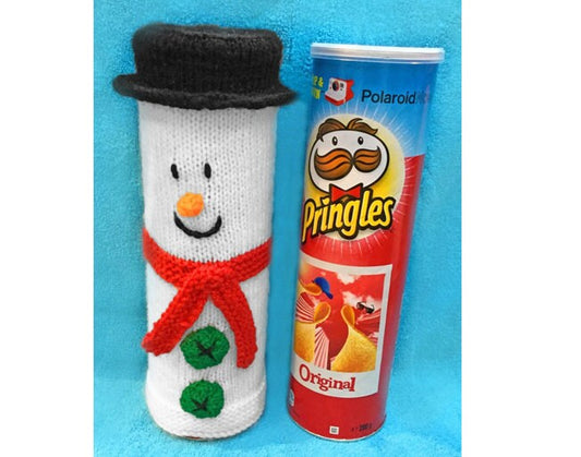 KNITTING PATTERN - Christmas Frosty The Snowman Pringles Crisps Holder 26 cms