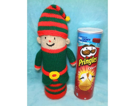 KNITTING PATTERN - Christmas Elf Pringles Crisps Holder 26 cms