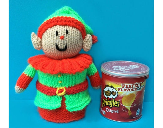 KNITTING PATTERN - Christmas Santa’s Elf Pringles Crisps Holder Pop & Go 9cms