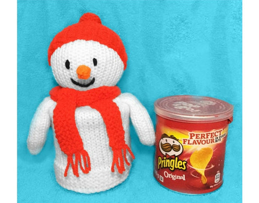 KNITTING PATTERN - Christmas Frosty Snowman Pringles Crisps Holder Pop & Go 9cms