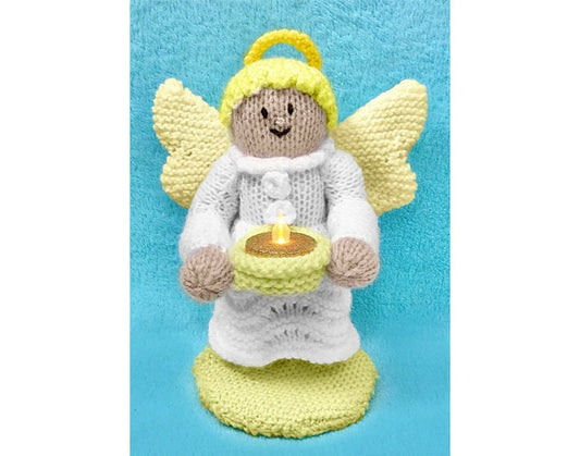 KNITTING PATTERN - Christmas Guardian Angel Tea Light Holder 19 cms tall