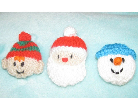 KNITTING PATTERN - Santa / Elf / Snowman brooch / badge / tree decorations