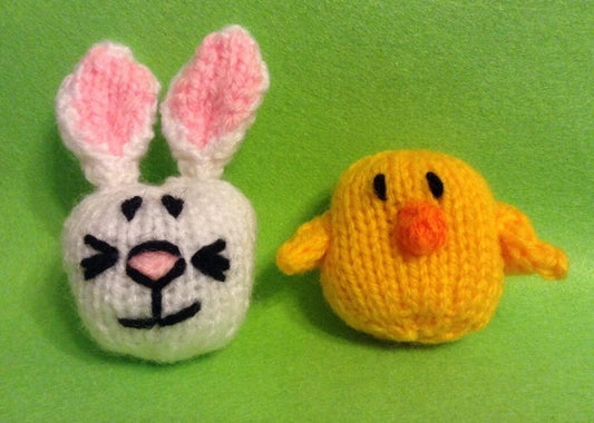 KNITTING PATTERN - Easter Chick and bunny rabbit brooch / badge