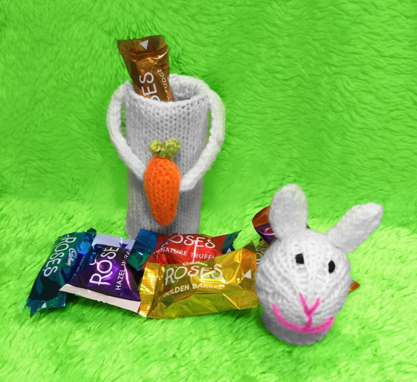 KNITTING PATTERN - Easter Bunny Rabbit Sweet Holder 20 cms long - Novelty Gift