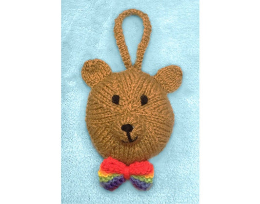 KNITTING PATTERN - Rainbow Teddy of Hope Hanging Decoration 13 cms tall