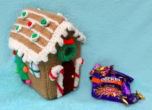 KNITTING PATTERN - Christmas Gingerbread House Sweet Holder 17 cms tall