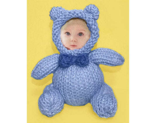 KNITTING PATTERN - Baby Teddy Bear Plush Photo Frame Holder Decoration 11 cms