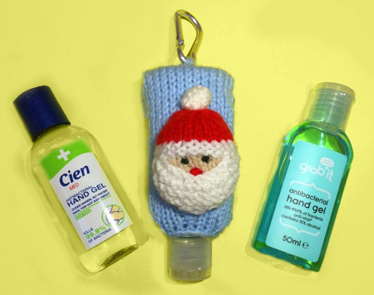 KNITTING PATTERN - Father Christmas Santa Head Sanitizer Bottle 50ml Holder 9cms