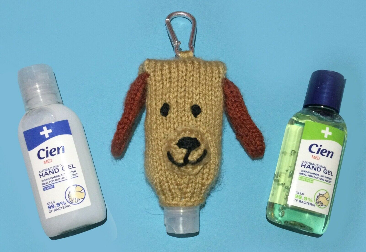 KNITTING PATTERN - Puppy Dog Sanitizer Bottle 50ml Flower Holder 9cms tall