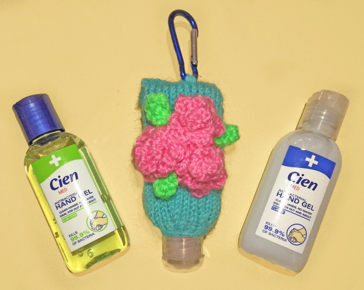 KNITTING PATTERN - Easter Roses Sanitizer Bottle 50ml Flower Holder 9cms tall