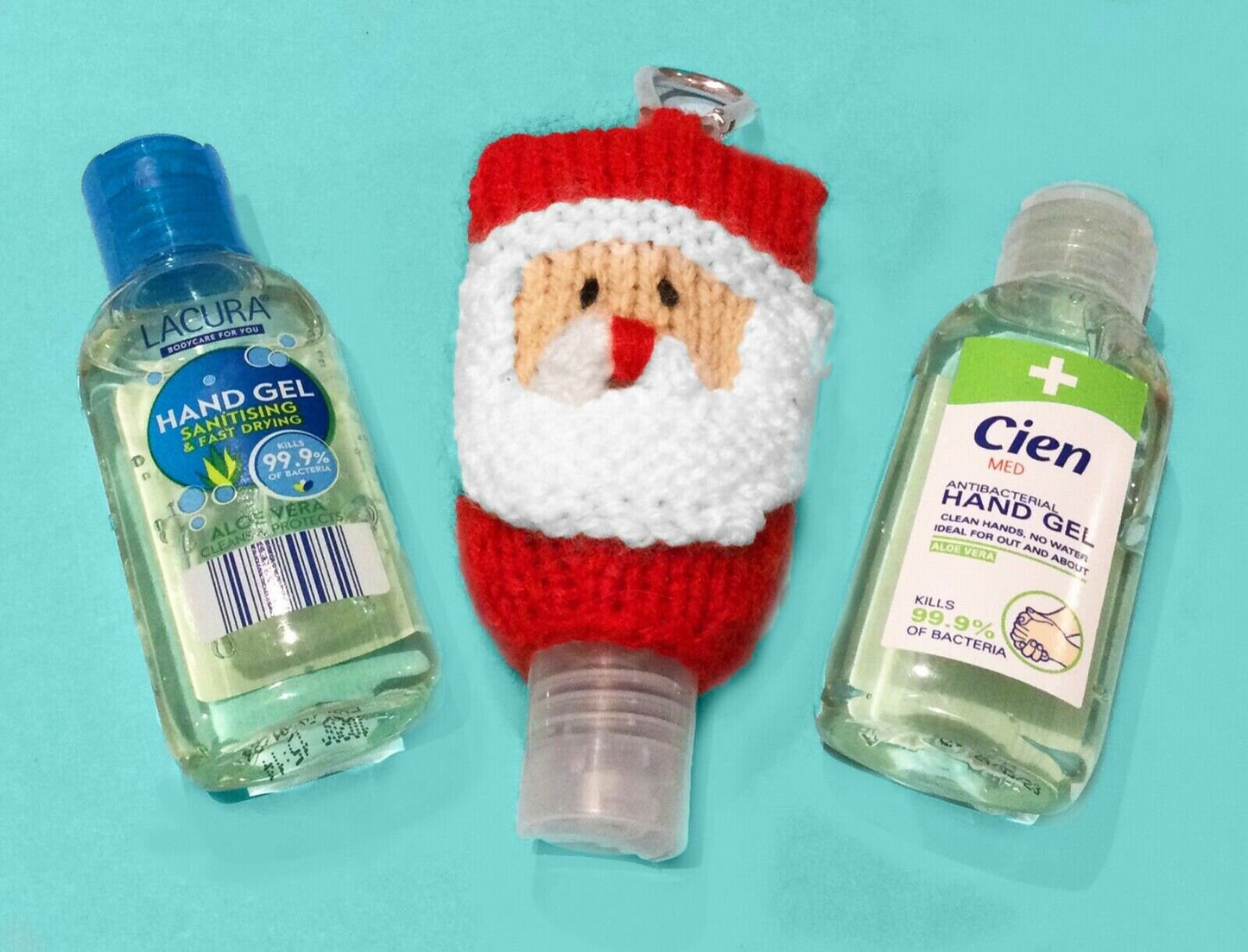 KNITTING PATTERN - Father Christmas Santa Sanitizer Bottle 50ml Holder 9cms