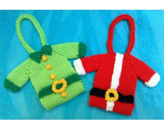 KNITTING PATTERN - Santa and Elf Jacket gift bags Christmas tree decoration