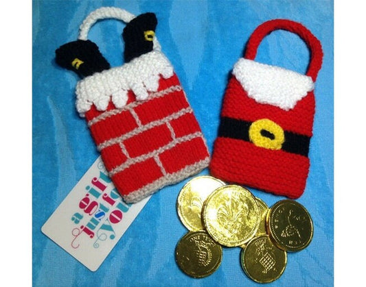 KNITTING PATTERN - Santa Coat and Chimney gift bags Christmas tree decoration