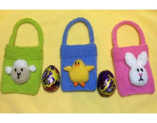 KNITTING PATTERN - Easter Bunny, Chick and Sheep gift bags / tree decorations