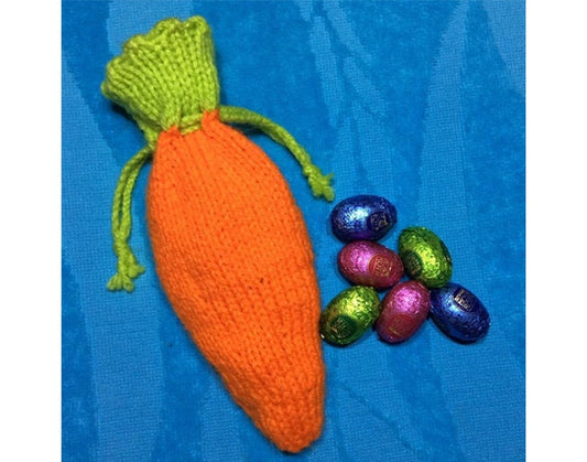 KNITTING PATTERN - Easter Carrot Drawstring Gift Bag 18cms long