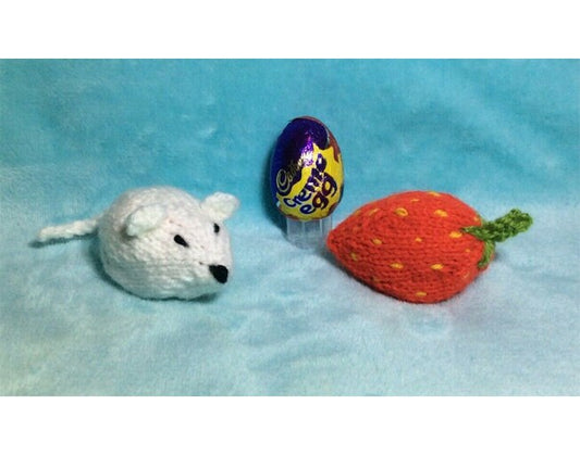 KNITTING PATTERN - Easter Mouse and Strawberry chocolate cover fits Creme Egg