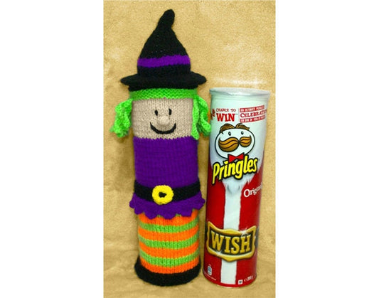 KNITTING PATTERN - Halloween Wicked Witch Pringles Crisps Holder 26 cms