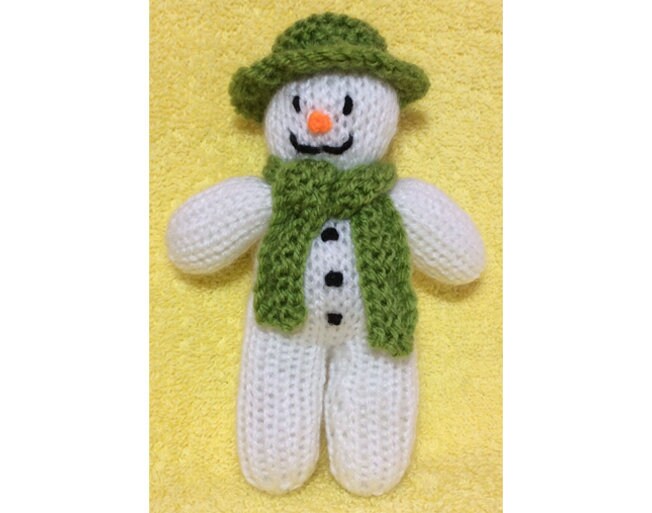 KNITTING PATTERN - Snowman with green hat Finger Puppet 14 cms toy