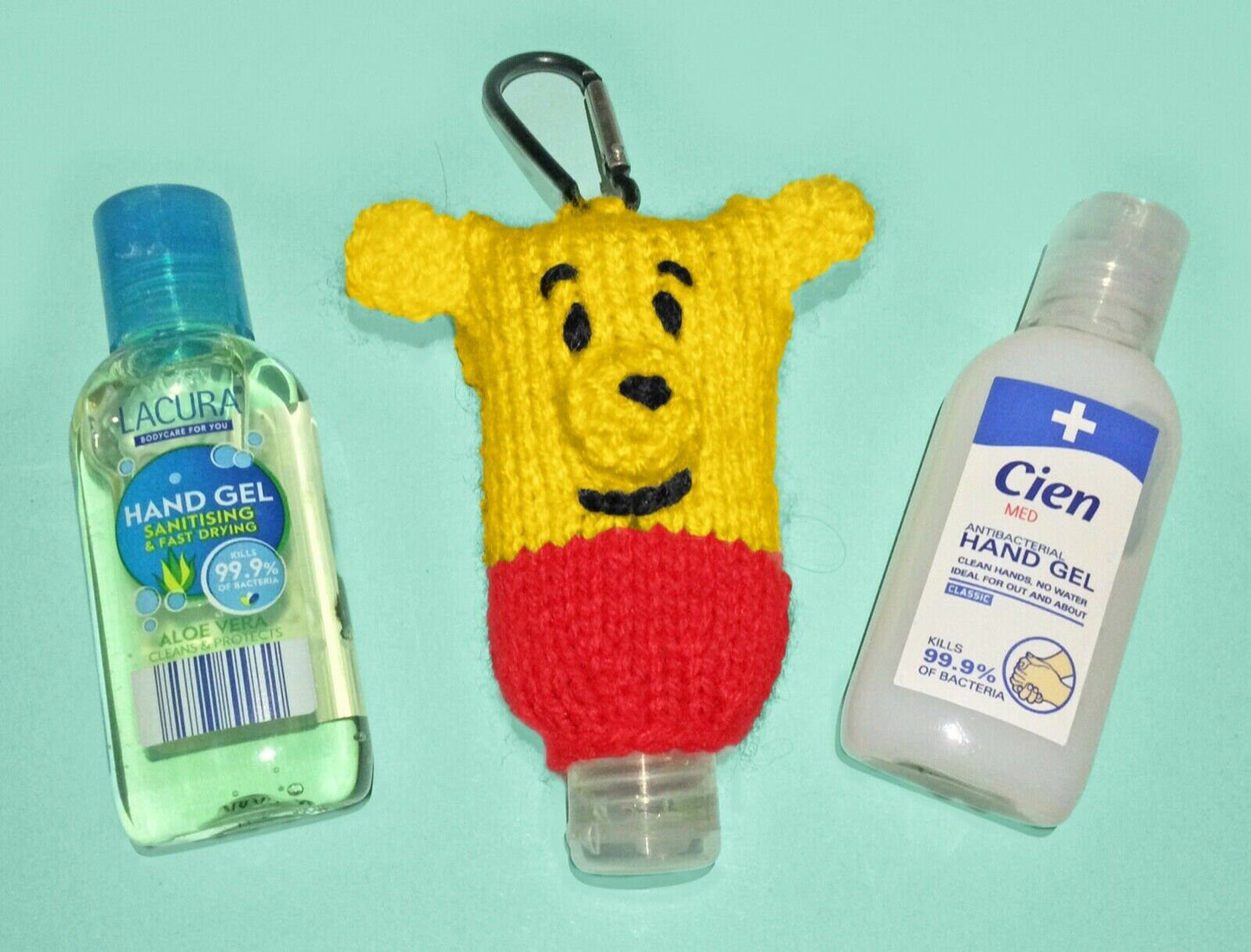 KNITTING PATTERN - Winnie the Pooh Sanitizer 50ml Holder 9cms