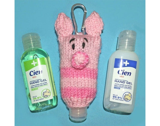 KNITTING PATTERN - Piglet inspired Sanitizer 50ml Holder 9cms