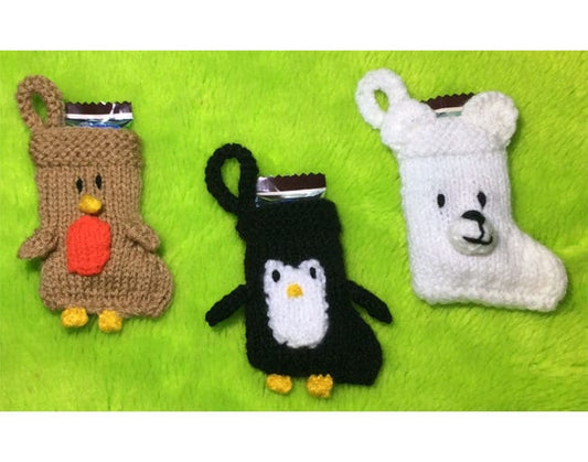 KNITTING PATTERN - Penguin, Robin, Polar Bear 8cms Christmas stocking decoration