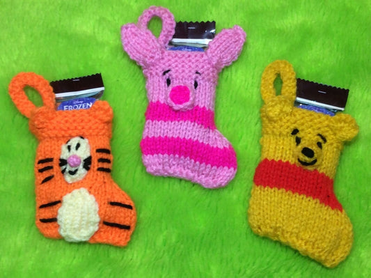 KNITTING PATTERN - Winnie the Pooh, Tigger and Piglet Christmas 8 cms stocking decoration