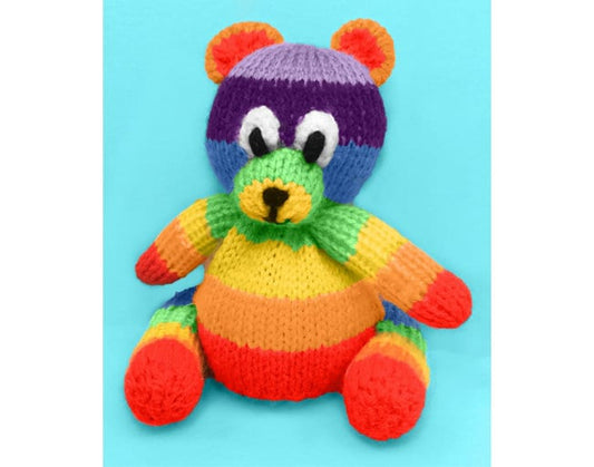 KNITTING PATTERN - Rainbow Teddy Bear Chocolate orange cover / 15 cms toy