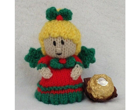 KNITTING PATTERN - Christmas Holly Fairy chocolate cover fits Ferrero Rocher