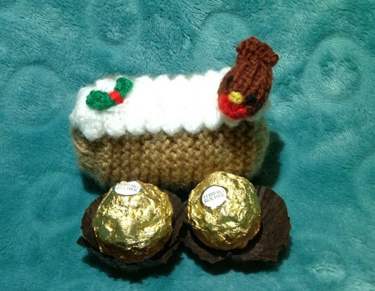 KNITTING PATTERN - Christmas Yule Log chocolate cover fits Ferrero Rocher