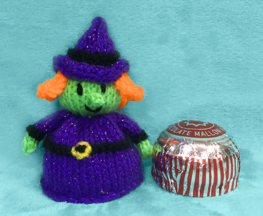 KNITTING PATTERN - Halloween Witch chocolate cover fits Tea Cake Marshmallow