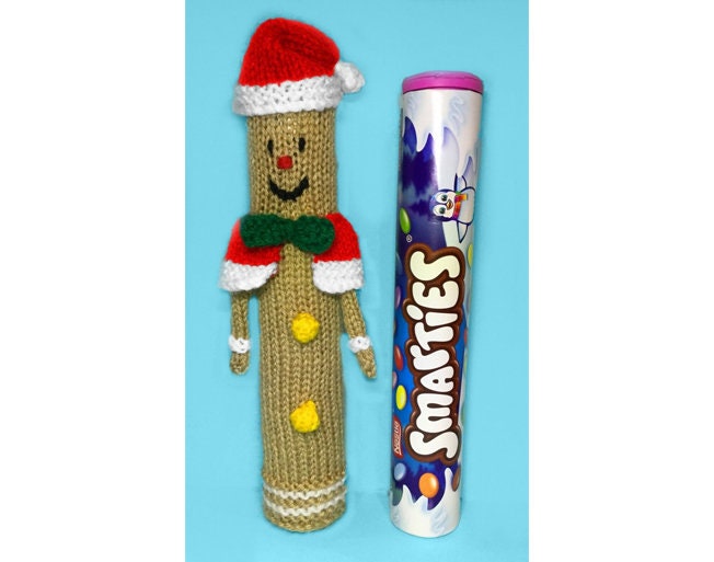 KNITTING PATTERN - Christmas Gingerbread Man Smarties Sweet Holder 22 cms