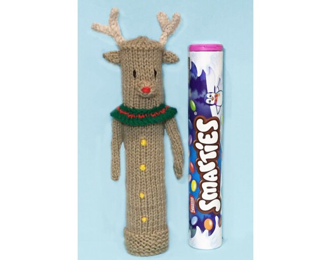 KNITTING PATTERN - Christmas Reindeer Smarties Sweet Holder 22 cms